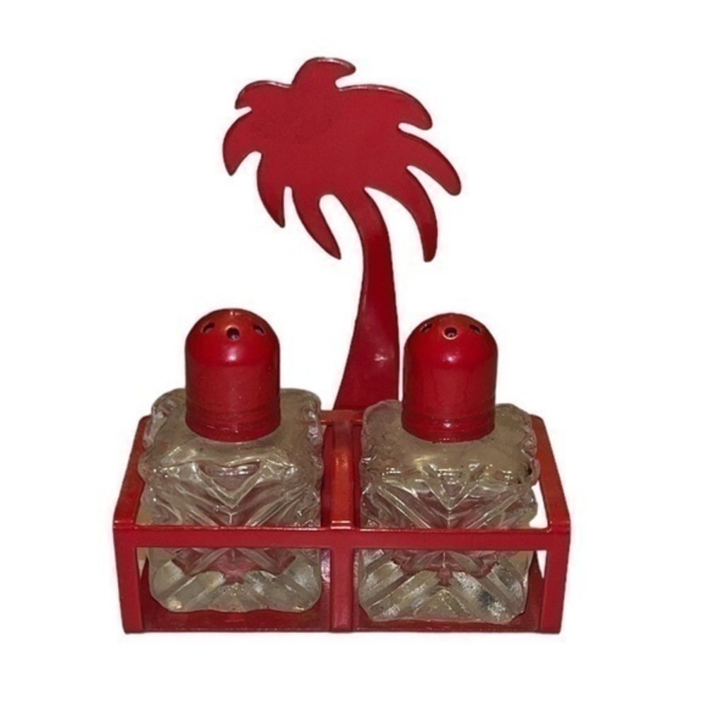 Vintage miniature palm tree salt and pepper shakers